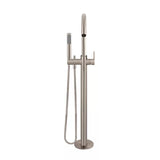 Round - Champagne Freestanding Bath Spout w Paddle Handle Mixer and Handshower