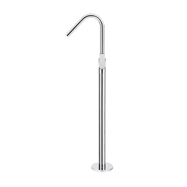 Round - Polished Chrome Freestanding Bath Spout w Paddle Handle Mixer and Handshower