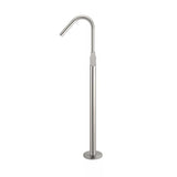 Round - Brushed Nickel Freestanding Bath Spout w Paddle Handle Mixer and Handshower