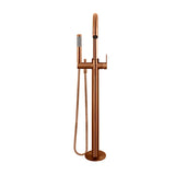 Round - Lustre Bronze Freestanding Bath Spout w Paddle Handle Mixer and Handshower