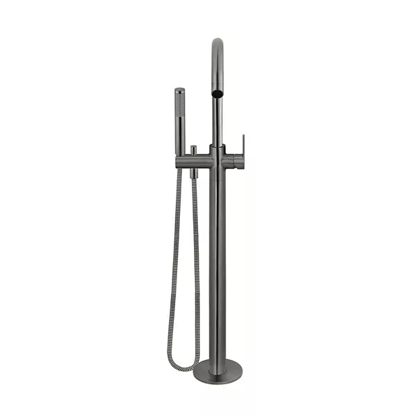 Round - Shadow Gunmetal Freestanding Bath Spout w Paddle Handle Mixer and Handshower