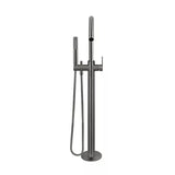 Round - Shadow Gunmetal Freestanding Bath Spout w Paddle Handle Mixer and Handshower