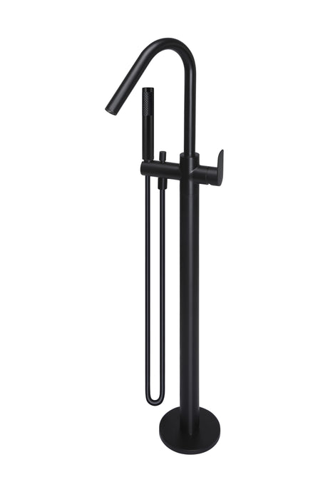 Round - Matte Black Freestanding Bath Spout w Paddle Handle Mixer and Handshower