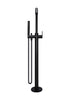 Round - Matte Black Freestanding Bath Spout w Paddle Handle Mixer and Handshower