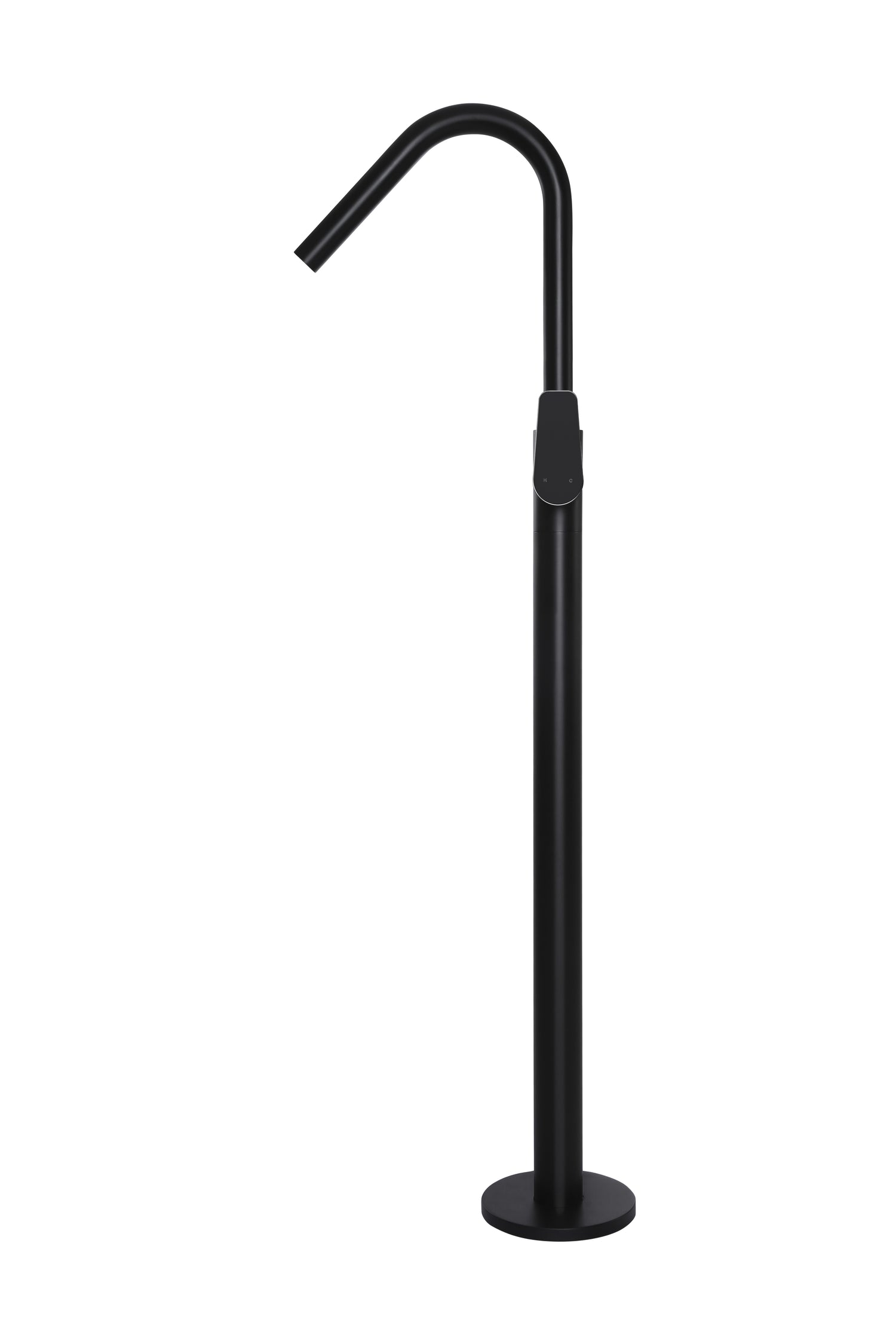 Round - Matte Black Freestanding Bath Spout w Paddle Handle Mixer and Handshower