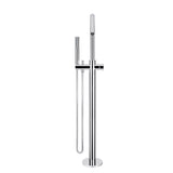 Round - Polished Chrome Freestanding Bath Spout w Pinless Handle Mixer and Handshower