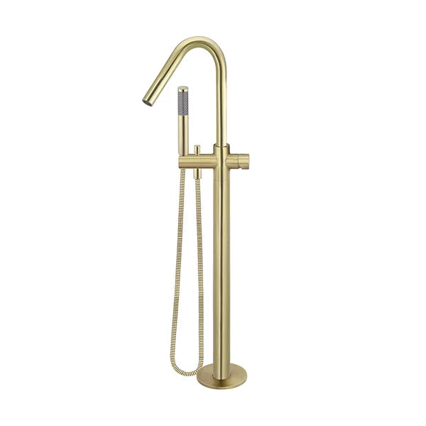 Round - Tiger Bronze Freestanding Bath Spout w Pinless Handle Mixer and Handshower