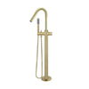 Round - Tiger Bronze Freestanding Bath Spout w Pinless Handle Mixer and Handshower
