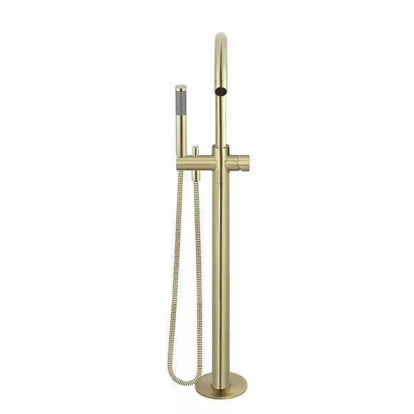 Round - Tiger Bronze Freestanding Bath Spout w Pinless Handle Mixer and Handshower