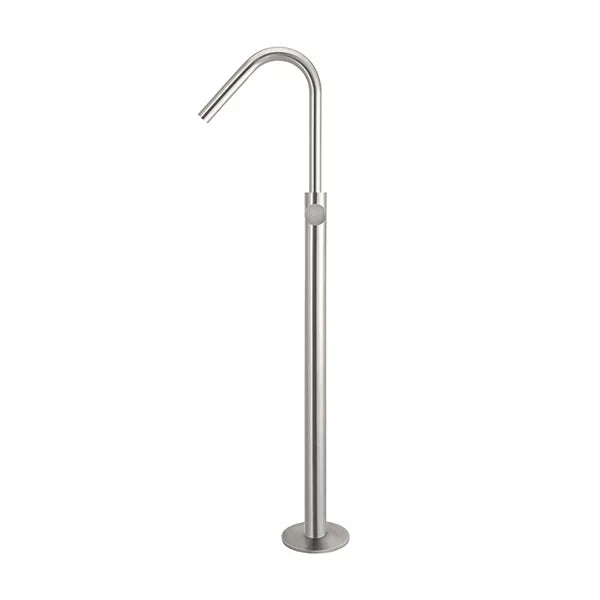 Round - Brushed Nickel Freestanding Bath Spout w Pinless Handle Mixer and Handshower
