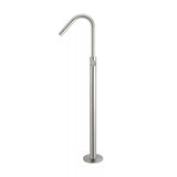 Round - Brushed Nickel Freestanding Bath Spout w Pinless Handle Mixer and Handshower