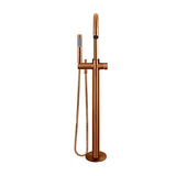 Round - Lustre Bronze Freestanding Bath Spout w Pinless Handle Mixer and Handshower