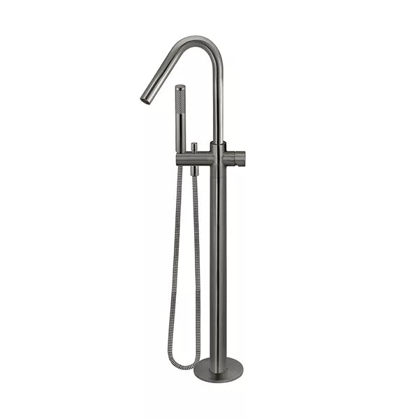 Round - Shadow Gunmetal Freestanding Bath Spout w Pinless Handle Mixer and Handshower