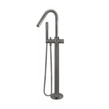 Round - Shadow Gunmetal Freestanding Bath Spout w Pinless Handle Mixer and Handshower