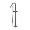 Round - Shadow Gunmetal Freestanding Bath Spout w Pinless Handle Mixer and Handshower