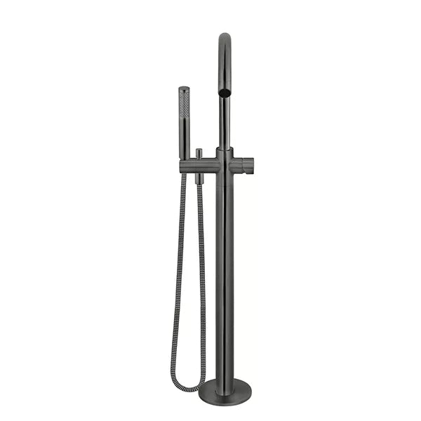 Round - Shadow Gunmetal Freestanding Bath Spout w Pinless Handle Mixer and Handshower