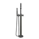 Round - Shadow Gunmetal Freestanding Bath Spout w Pinless Handle Mixer and Handshower