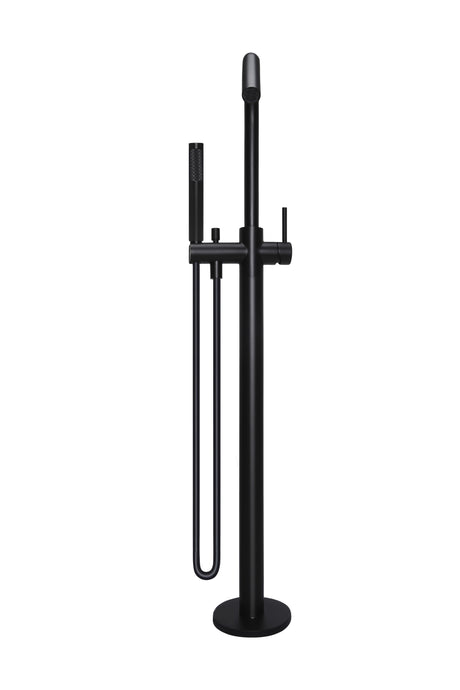 Round - Matte Black Freestanding Bath Spout w Mixer and Handshower