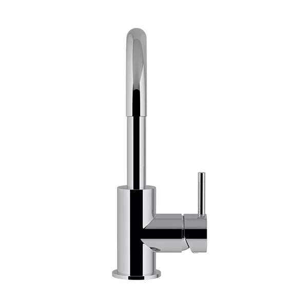 Round - Polished Chrome Gooseneck Basin Mixer with Cold Start