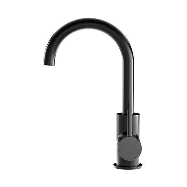 Round - Matte Black Gooseneck Basin Mixer with Cold Start