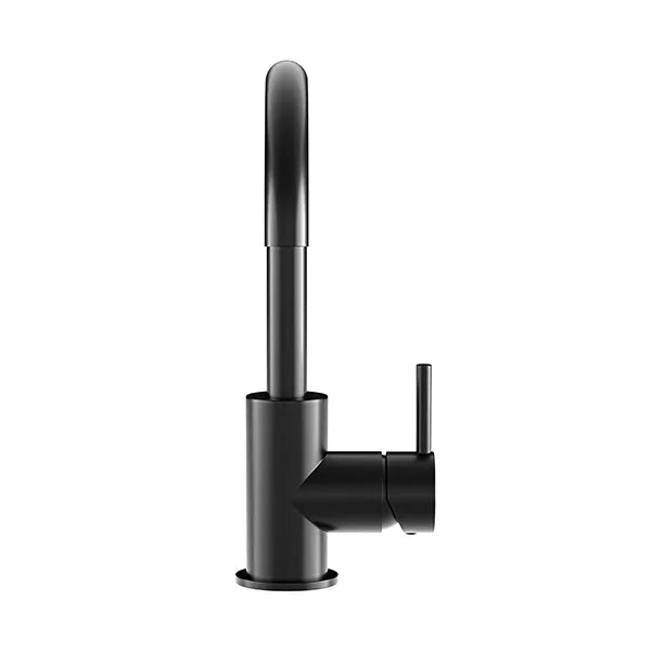 Round - Matte Black Gooseneck Basin Mixer with Cold Start