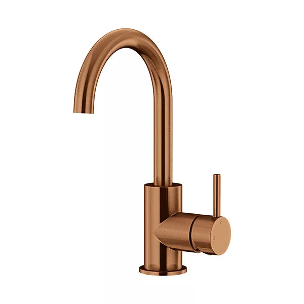 Round - Lustre Bronze Gooseneck Basin Mixer with Cold Start