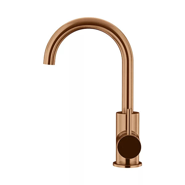 Round - Lustre Bronze Gooseneck Basin Mixer with Cold Start