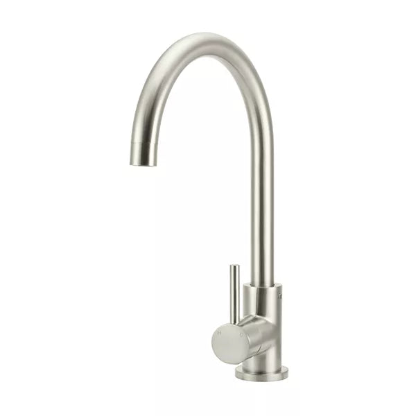 Round - Brushed Nickel Gooseneck Kitchen Mixer