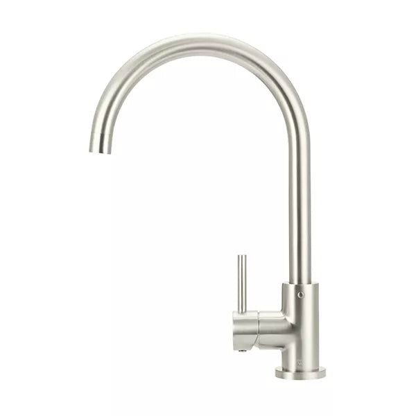 Round - Brushed Nickel Gooseneck Kitchen Mixer