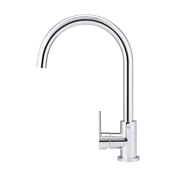 Round - Polished Chrome Gooseneck Kitchen Mixer w Paddle Handle
