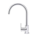 Round - Polished Chrome Gooseneck Kitchen Mixer w Paddle Handle