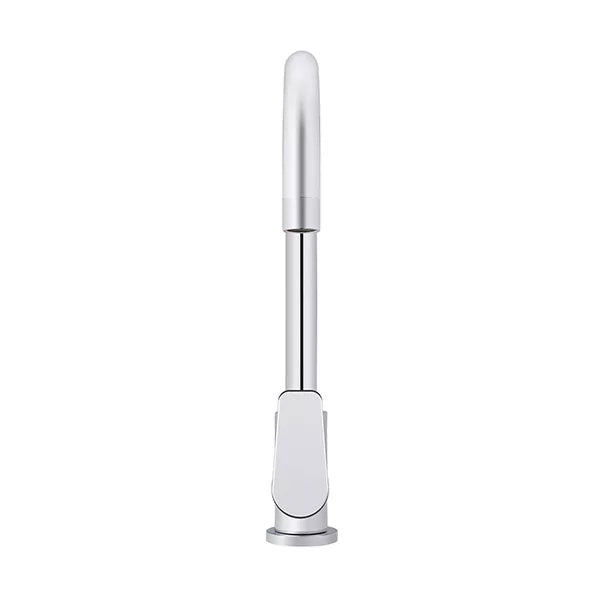 Round - Polished Chrome Gooseneck Kitchen Mixer w Paddle Handle