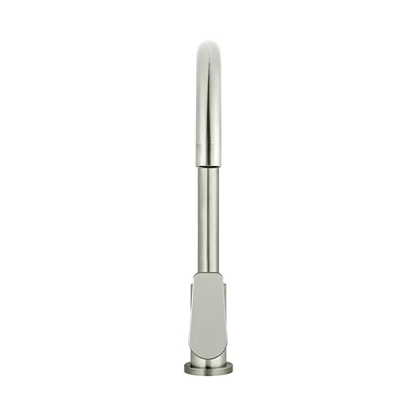 Round - Brushed Nickel Gooseneck Kitchen Mixer w Paddle Handle