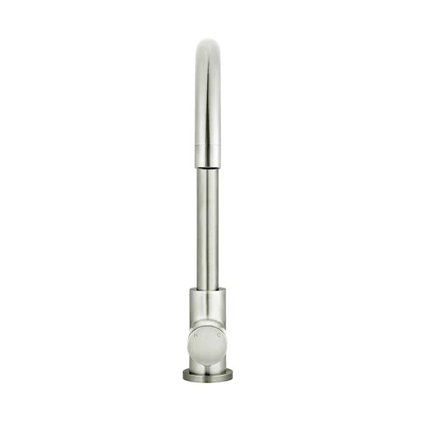 Round - Brushed Nickel Gooseneck Kitchen Mixer w Pinless Handle