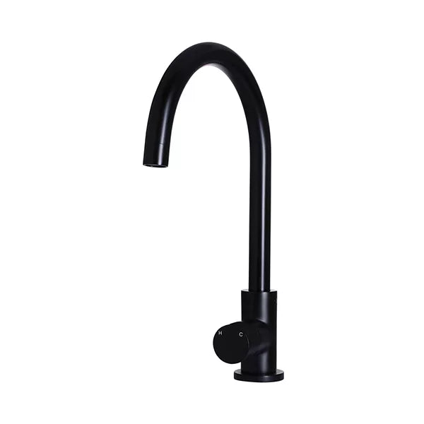 Round - Matte Black Gooseneck Kitchen Mixer w Pinless Handle