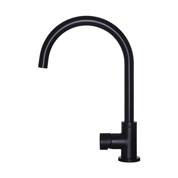 Round - Matte Black Gooseneck Kitchen Mixer w Pinless Handle