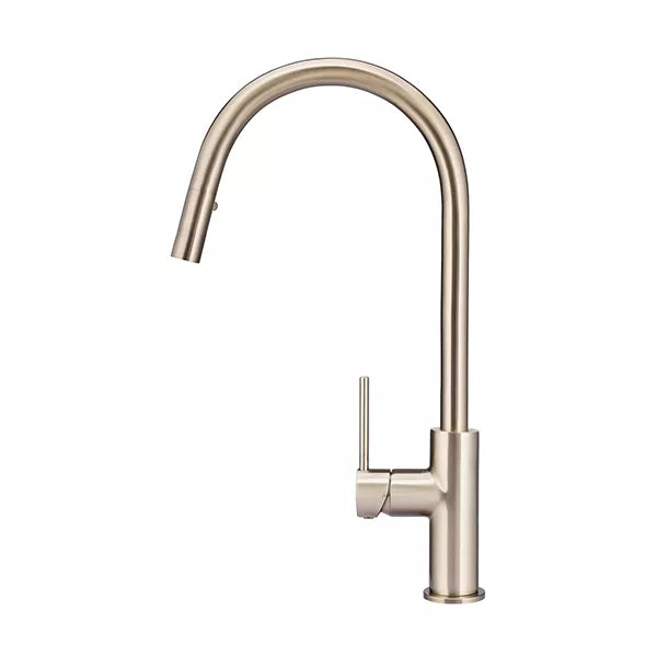 Round - Champagne Gooseneck Kitchen Mixer w Pull-out Hose & Vege Spray