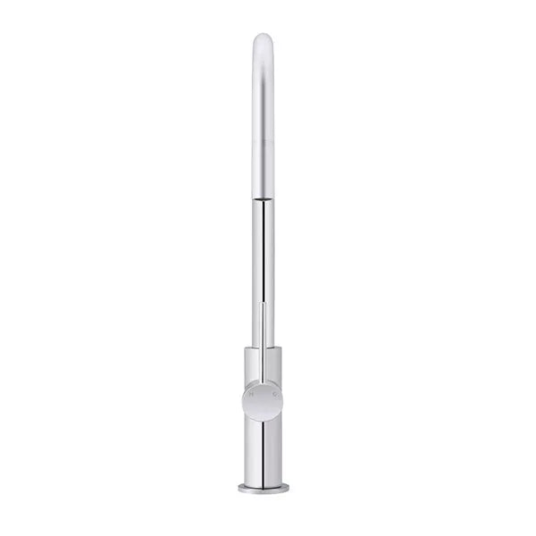 Round - Polished Chrome Gooseneck Kitchen Mixer w Pull-out Hose & Vege Spray
