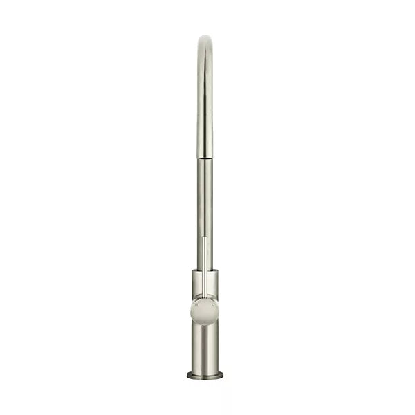 Round - Brushed Nickel Gooseneck Kitchen Mixer w Pull-out Hose & Vege Spray