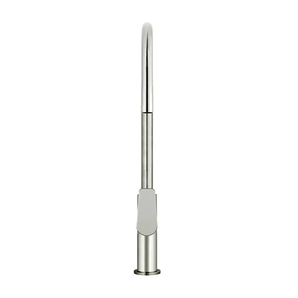 Round - Brushed Nickel Gooseneck Kitchen Mixer w Paddle Handle & Pull-out Hose