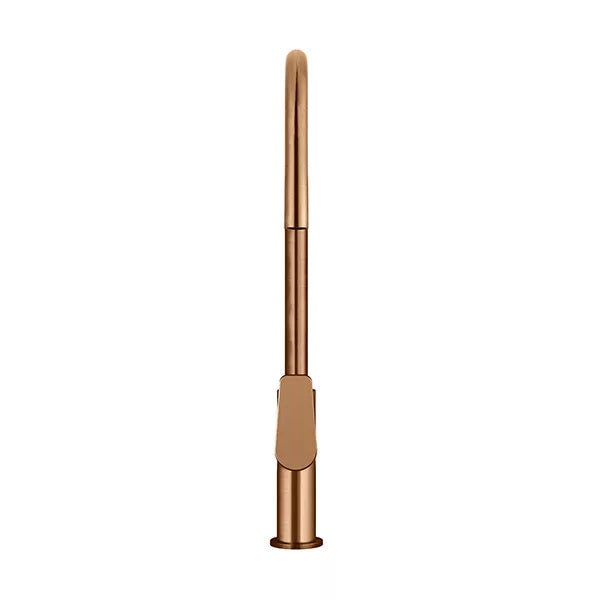 Round - Lustre Bronze Gooseneck Kitchen Mixer w Paddle Handle & Pull-out Hose