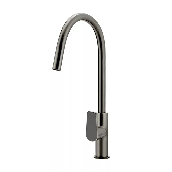 Round - Shadow Gunmetal Gooseneck Kitchen Mixer w Paddle Handle & Pull-out Hose