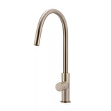 Round - Champagne Gooseneck Kitchen Mixer w Pinless Handle & Pull-out Hose