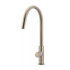 Round - Champagne Gooseneck Kitchen Mixer w Pinless Handle & Pull-out Hose