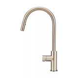 Round - Champagne Gooseneck Kitchen Mixer w Pinless Handle & Pull-out Hose