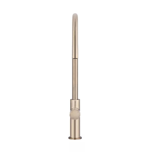 Round - Champagne Gooseneck Kitchen Mixer w Pinless Handle & Pull-out Hose