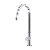 Round - Polished Chrome Gooseneck Kitchen Mixer w Pinless Handle & Pull-out Hose