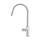 Round - Polished Chrome Gooseneck Kitchen Mixer w Pinless Handle & Pull-out Hose