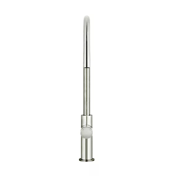 Round - Brushed Nickel Gooseneck Kitchen Mixer w Pinless Handle & Pull-out Hose