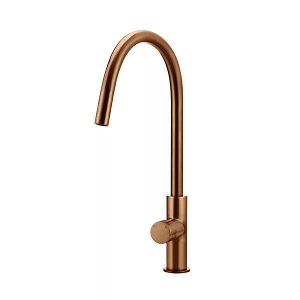 Round - Lustre Bronze Gooseneck Kitchen Mixer w Pinless Handle & Pull-out Hose